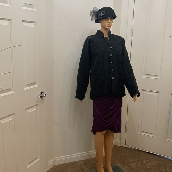 Peony Brand 100% Silk Black Medium Woman’s Asian Oriental Jacket Snap Closure - Picture 3 of 12